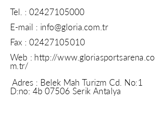 Gloria Sports Arena iletiim bilgileri